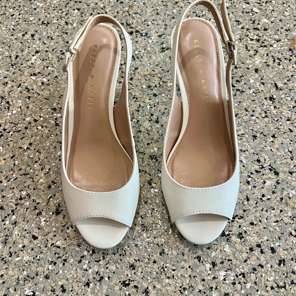 Kelly & Katie White Open-Toe Slingback Heels